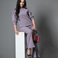 Myshka Lavender Solid Boat Neck Casual Top With Trousers Co-ord set - Swadesiicart