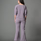 Myshka Lavender Solid Boat Neck Casual Top With Trousers Co-ord set - Swadesiicart