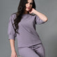 Myshka Lavender Solid Boat Neck Casual Top With Trousers Co-ord set - Swadesiicart