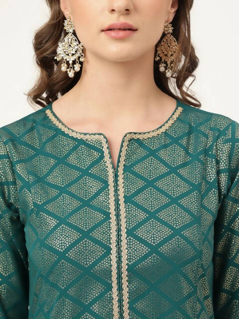 FIORRA Women's Teal Green Poly Crepe A-Line Kurta Set - Swadesiicart