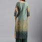 Blue Chinon Digital Printed With Hand Work Kurta - Himanshi - Swadesiicart