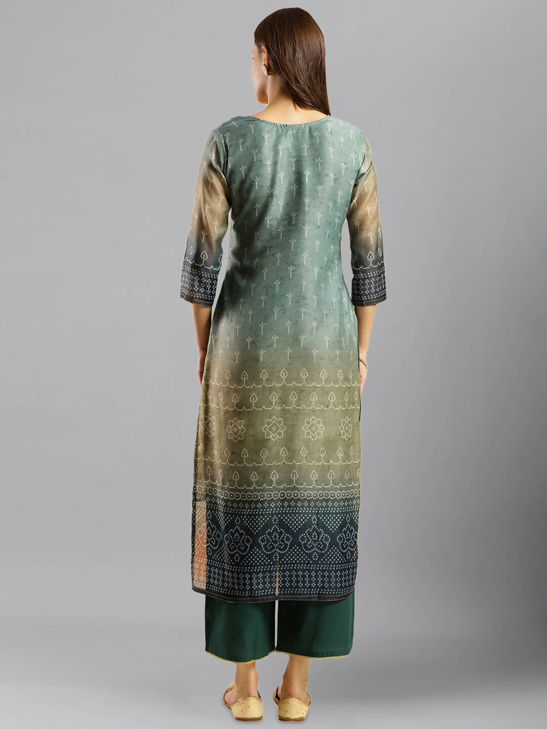 Blue Chinon Digital Printed With Hand Work Kurta - Himanshi - Swadesiicart
