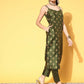 Ahalyaa Women's Olive Colour Poly Silk Gold Printed Kurta Pant Set | Swadesiicart