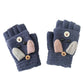 AHC Baby Winter Gloves Cute Cotton 2-In-1 Half Finger & Full Cover Lovely Animal Warm Mittens Knitted Gloves