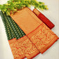 DEIANA'S Beautiful Designer Golden zari Soft Lichi Silk Saree - Green - Swadesiicart