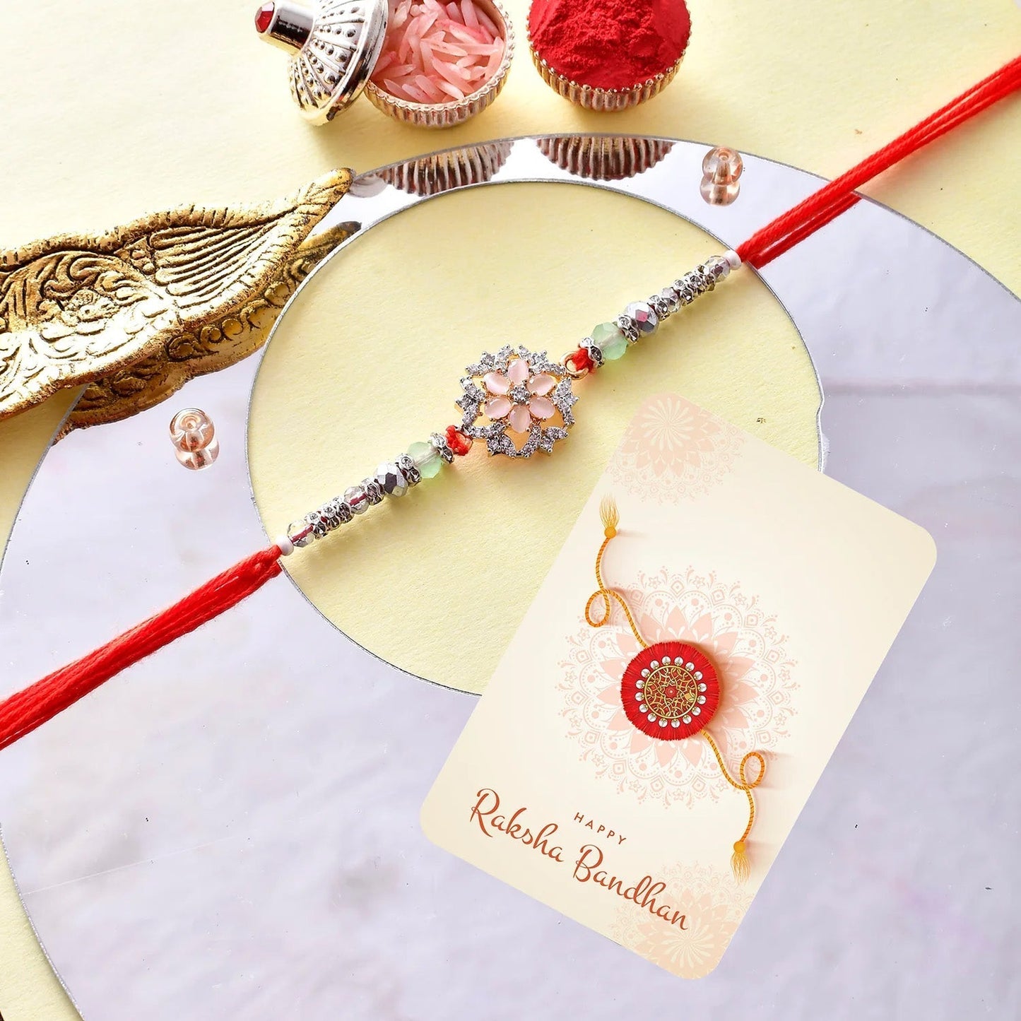 trueBrowns X Voylla Men's American Diamond Red Thread Rakhi For Brother | Swadesiicart