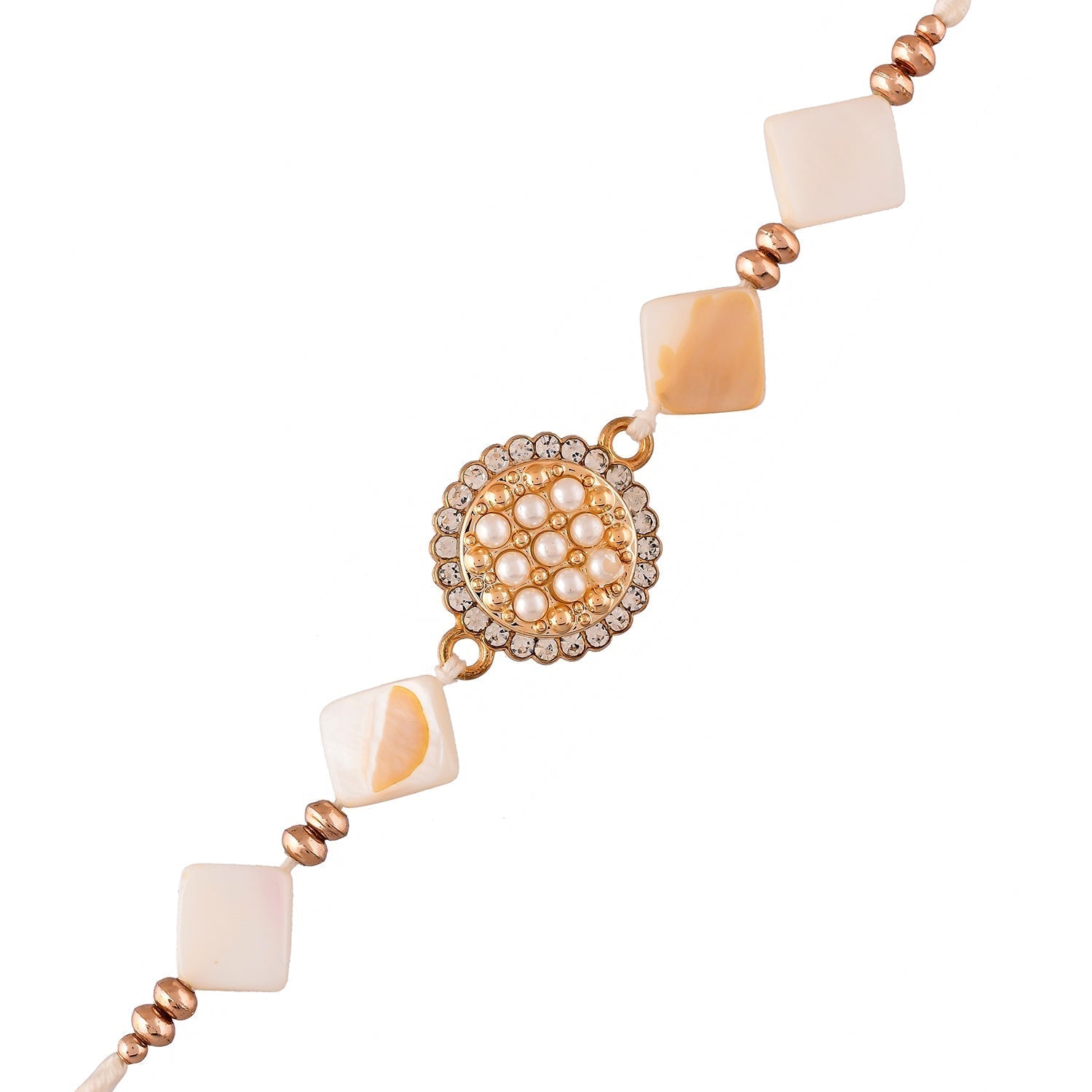 trueBrowns X Voylla White Pearls And Shell Men's Rakhi For Brother | Swadesiicart