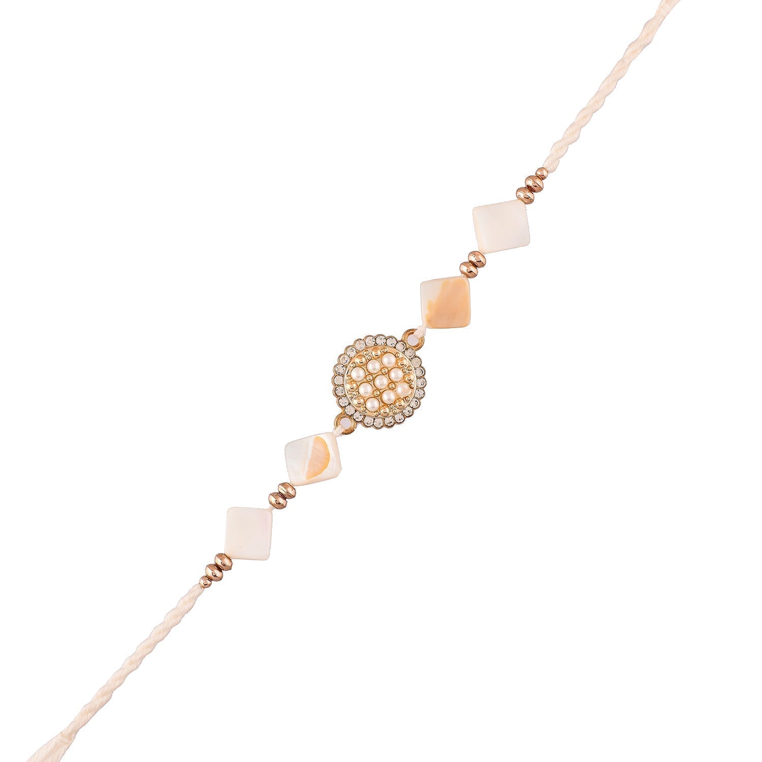 trueBrowns X Voylla White Pearls And Shell Men's Rakhi For Brother | Swadesiicart