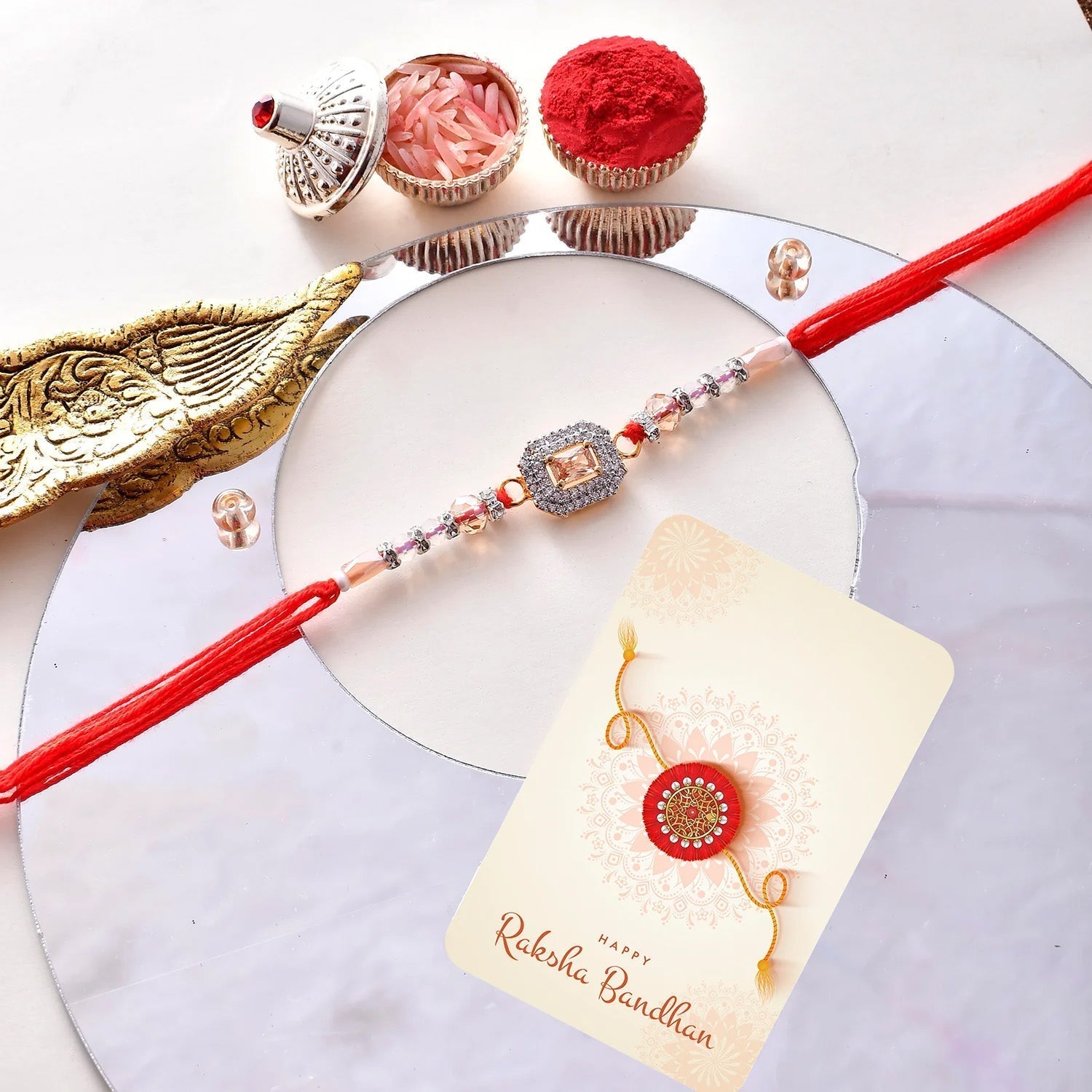 trueBrowns X Voylla Men's Designer American Diamond Beaded Thread Rakhi For Brother | Swadesiicart