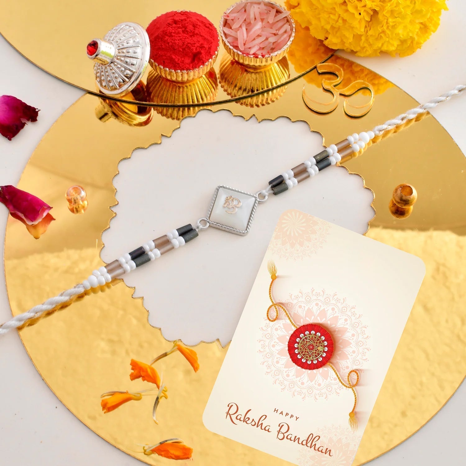 trueBrowns X Voylla Men's Om Beaded Thread Rakhi For Brother | Swadesiicart
