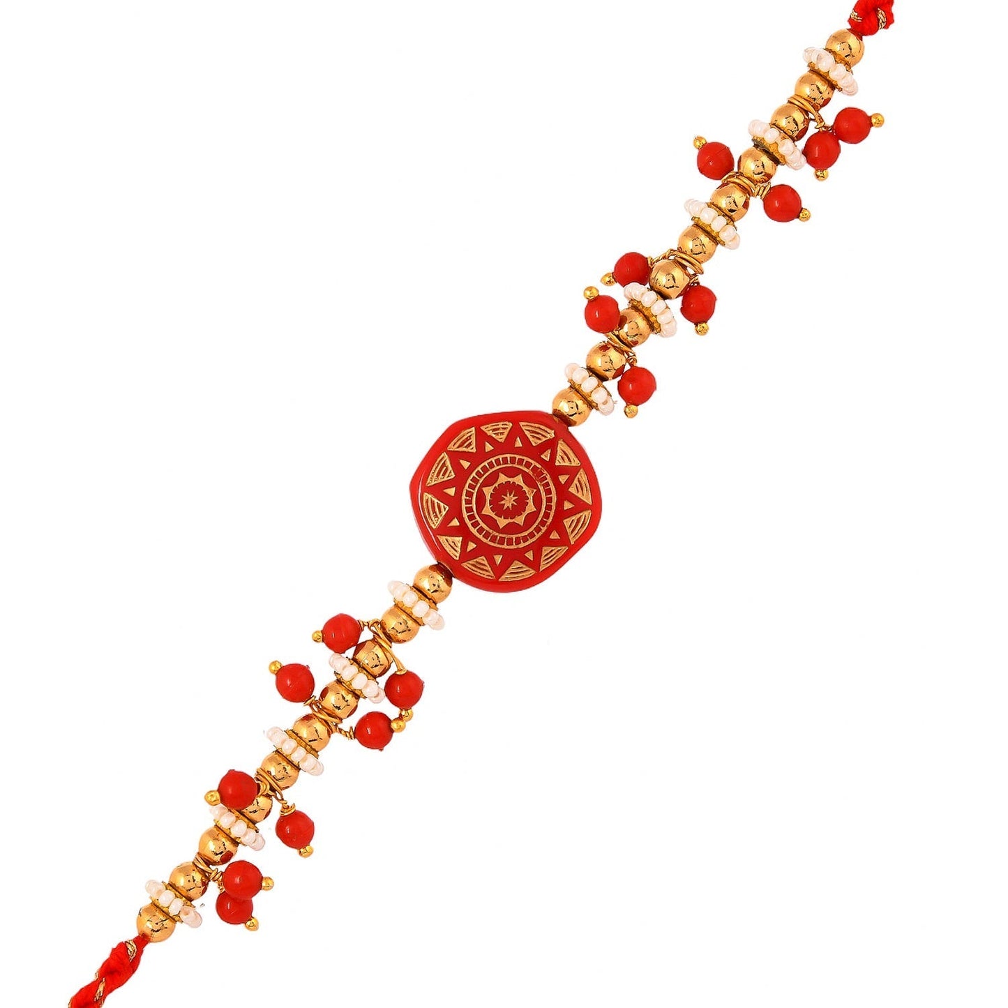 trueBrowns X Voylla Men's Red Enamelled White Pearls Thread Rakhi For Brother | Swadesiicart