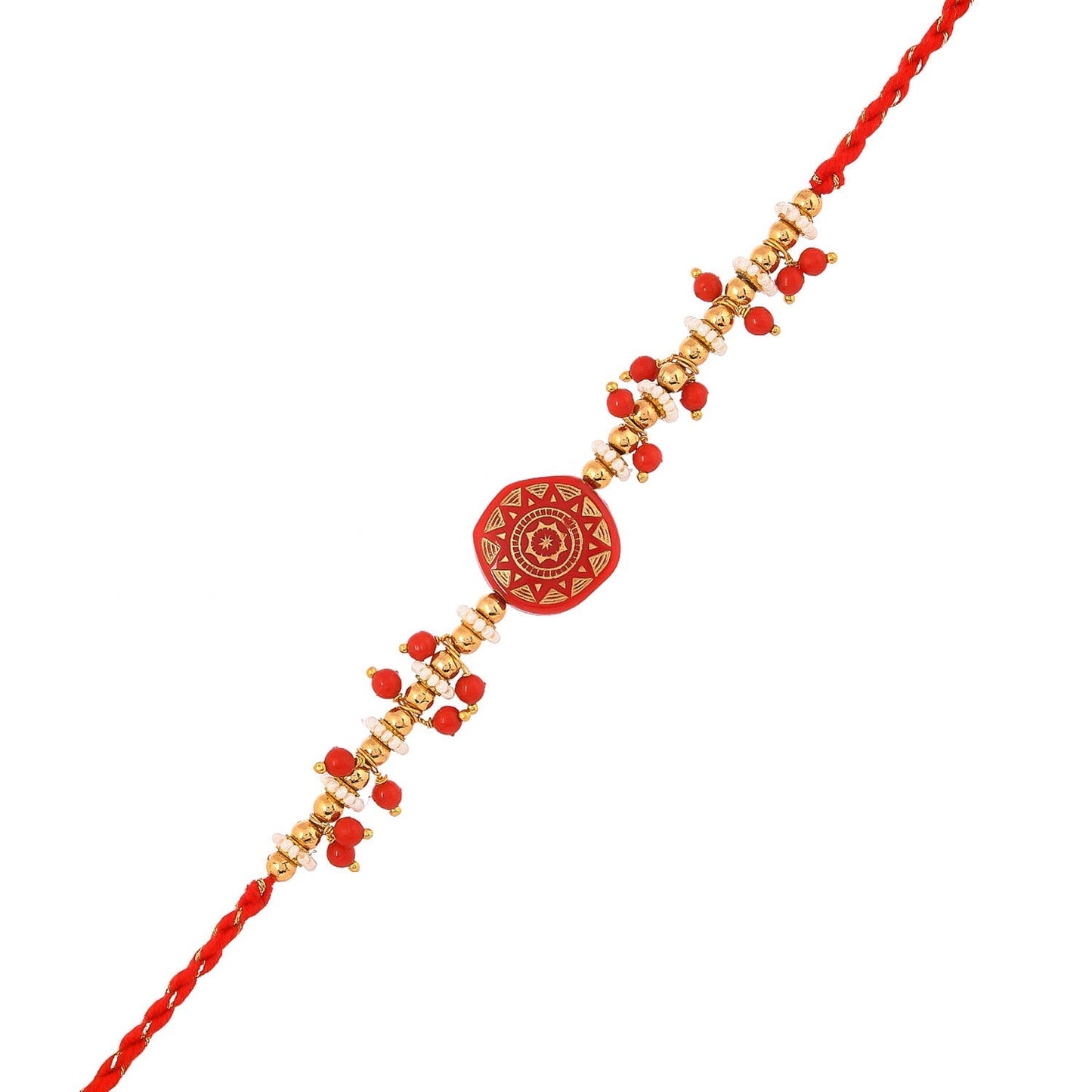 trueBrowns X Voylla Men's Red Enamelled White Pearls Thread Rakhi For Brother | Swadesiicart