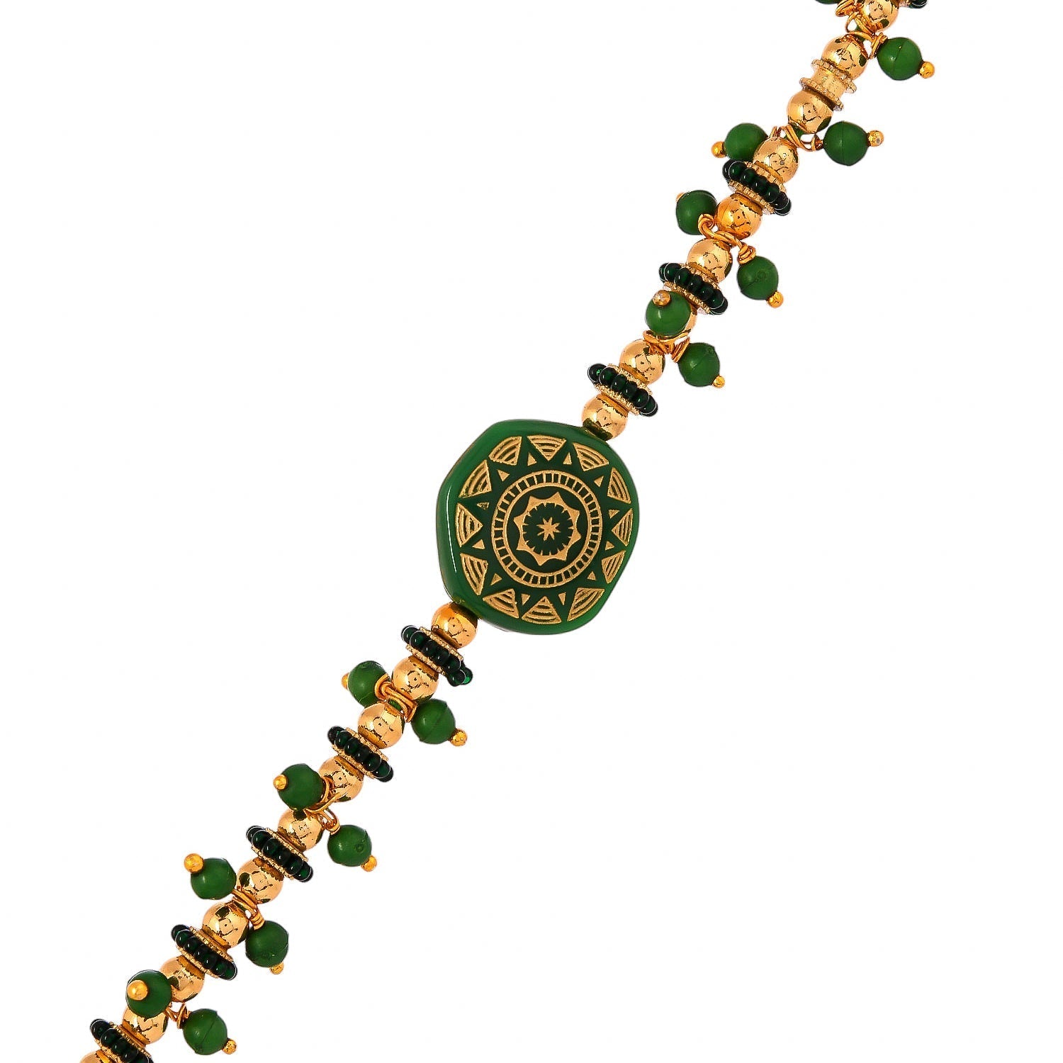 trueBrowns X Voylla Men's Green Enamelled White Pearls Thread Rakhi For Brother | Swadesiicart
