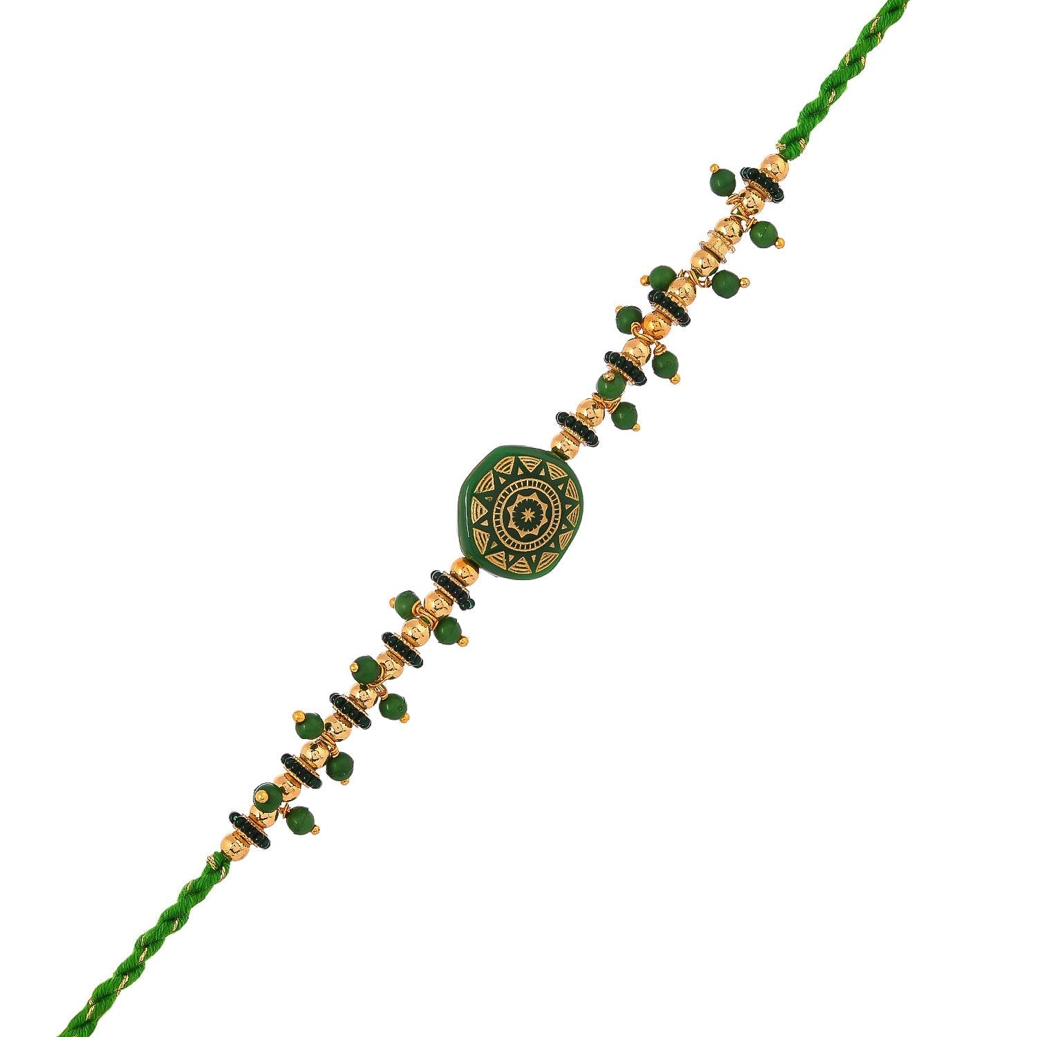 trueBrowns X Voylla Men's Green Enamelled White Pearls Thread Rakhi For Brother | Swadesiicart