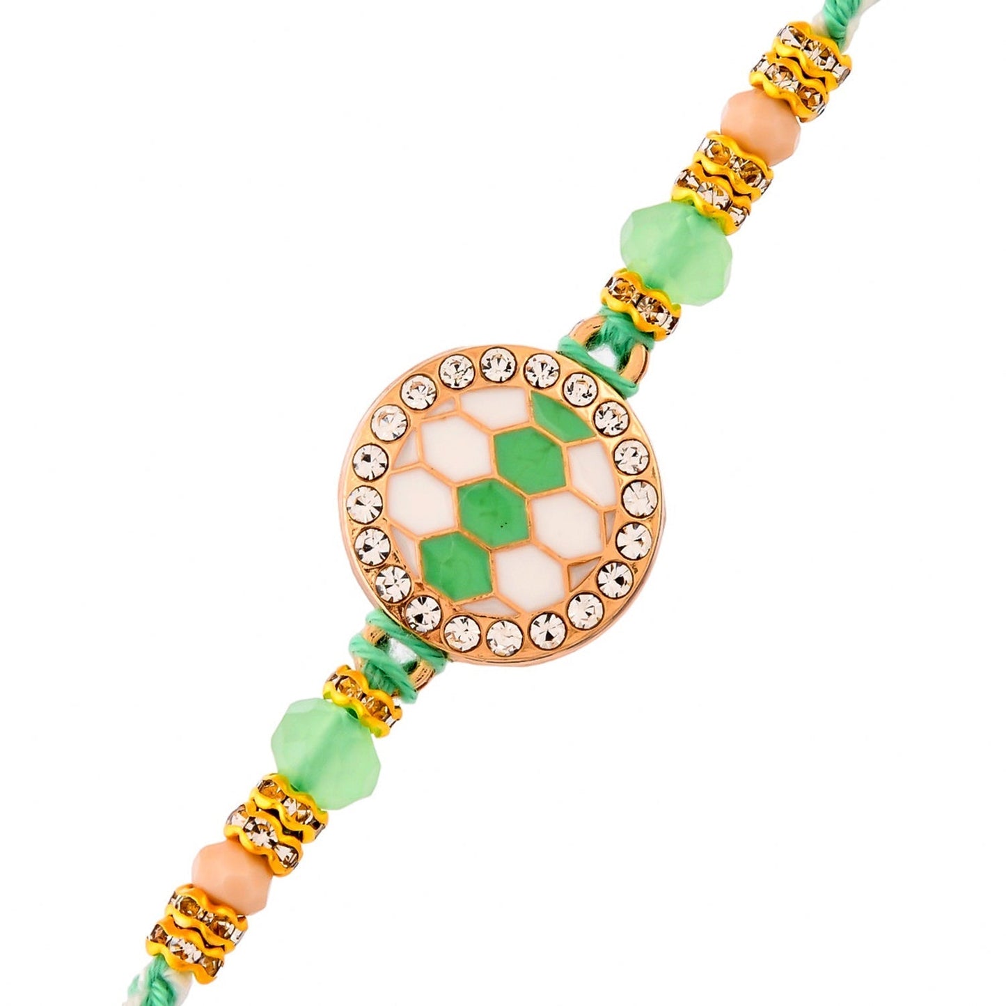 trueBrowns X Voylla Men's Green Thread Traditional Design White Pearls Rakhi For Brother | Swadesiicart