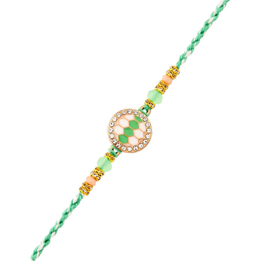 trueBrowns X Voylla Men's Green Thread Traditional Design White Pearls Rakhi For Brother | Swadesiicart