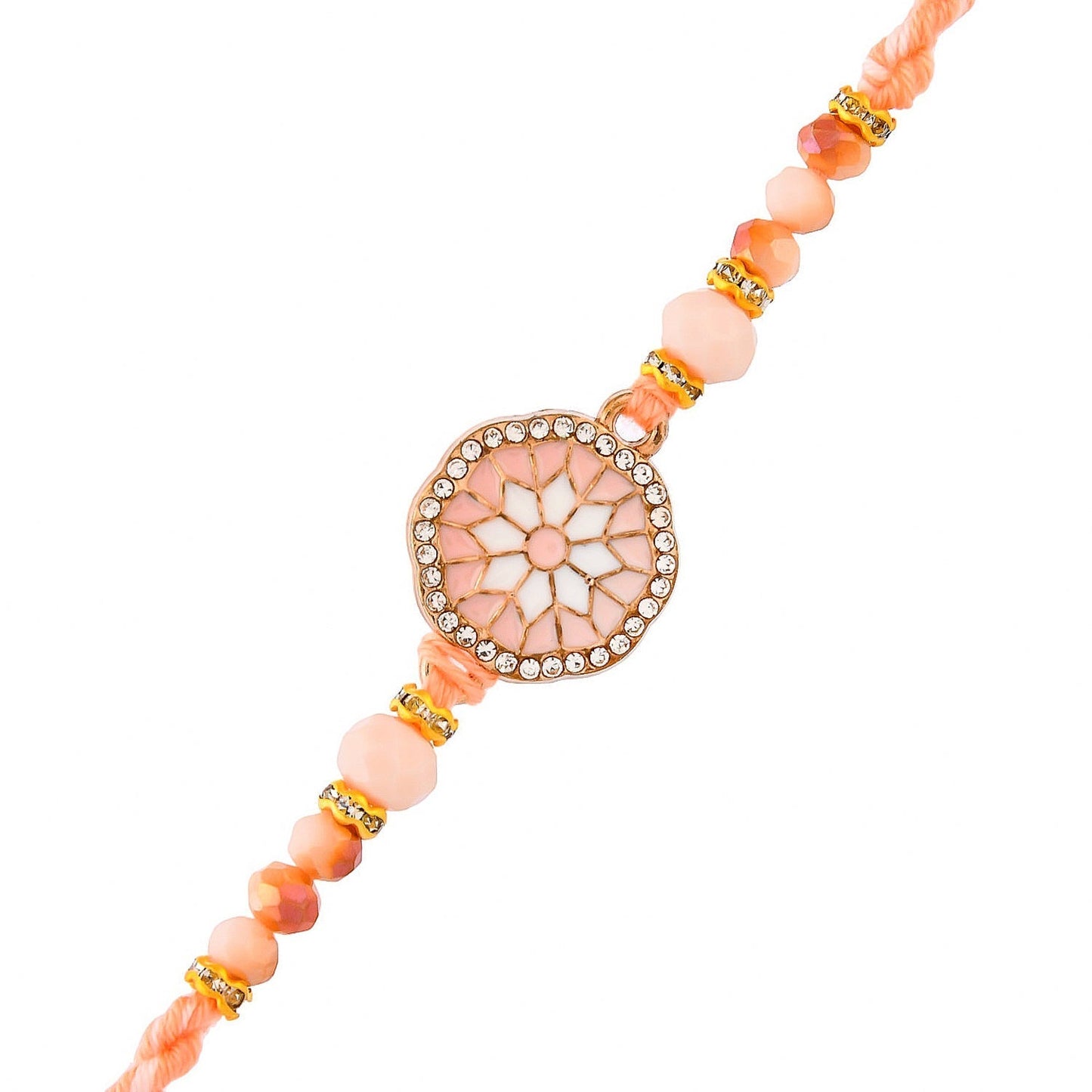 trueBrowns X Voylla Men's Orange Thread Traditional Design White Pearls Rakhi For Brother | Swadesiicart