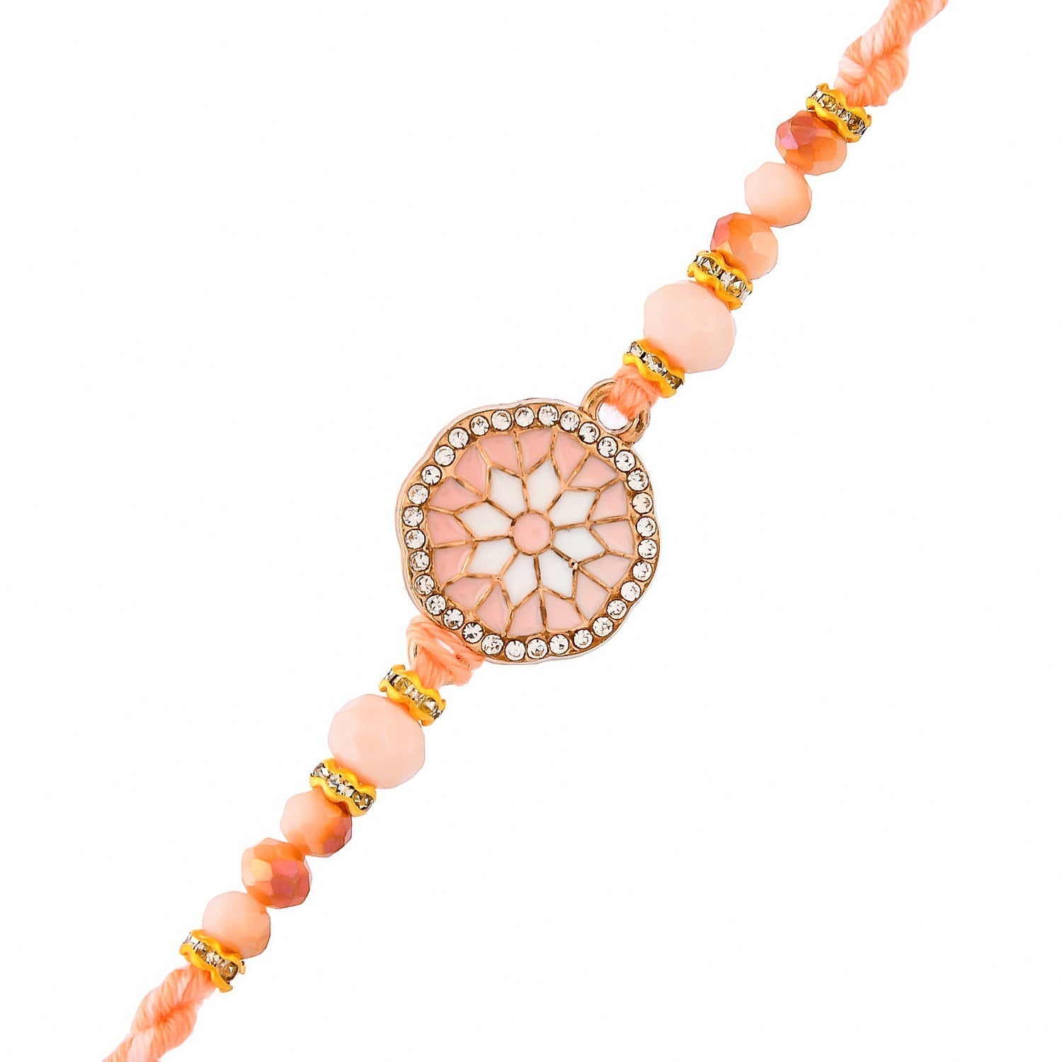 trueBrowns X Voylla Men's Orange Thread Traditional Design White Pearls Rakhi For Brother | Swadesiicart