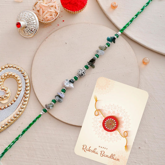 trueBrowns X Voylla Green Beads Bohemian Motif Thread Rakhi For Brother | Swadesiicart