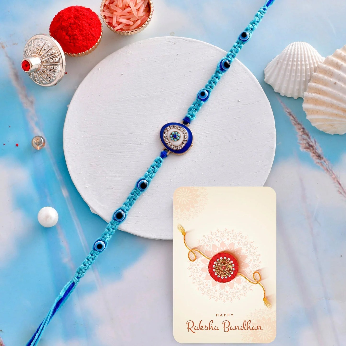 trueBrowns X Voylla Evil Eye Men's Thread Rakhi For Brother | Swadesiicart