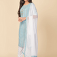 NOZ2TOZ Women's Printed & Hand Work Straight Cotton Sky Blue Kurta Pant With Dupatta (3Pcs Set) - Noz2Toz