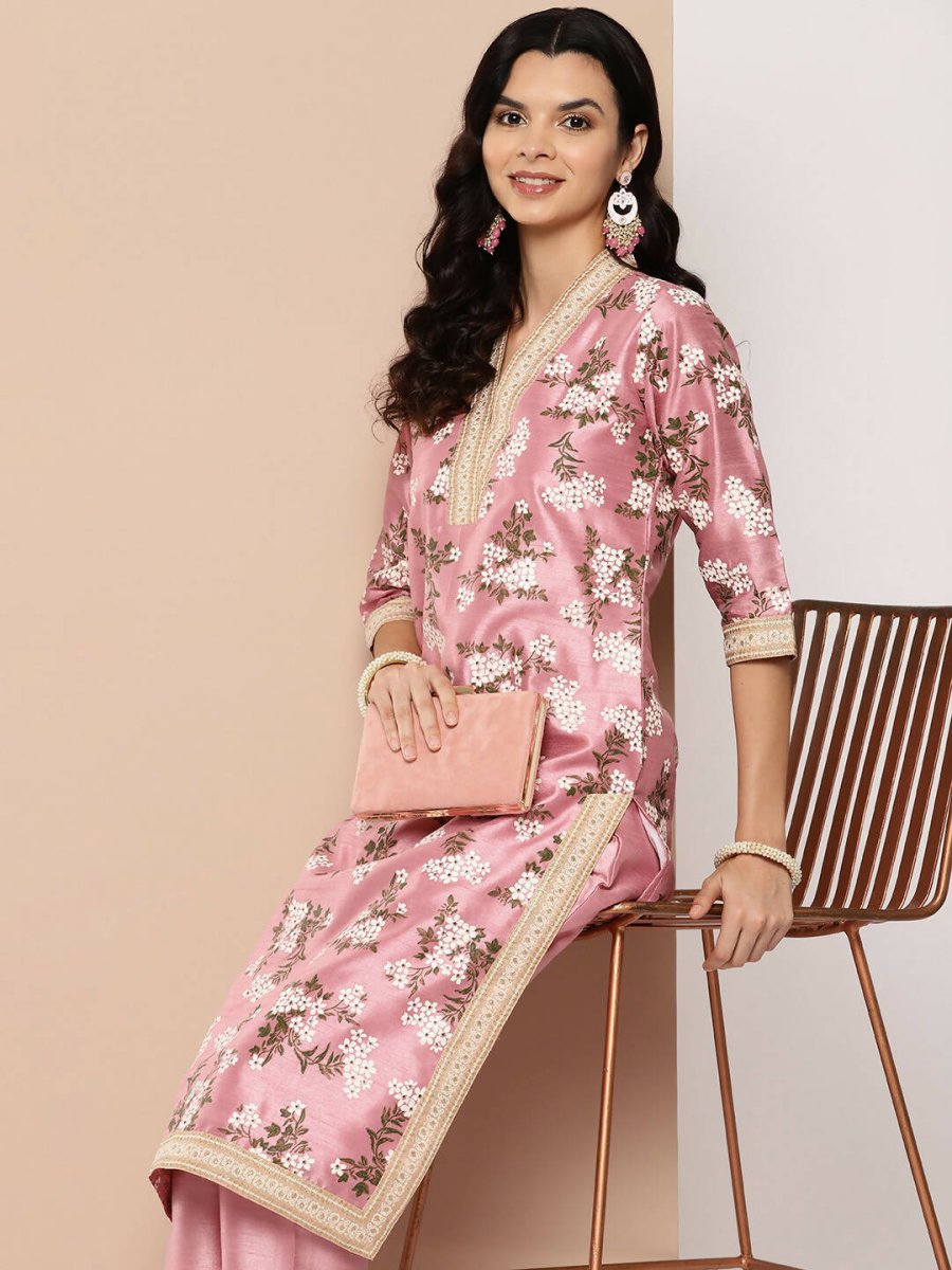 Ahalyaa Women's Traditional wear Kurta Set - Pink | Swadesiicart
