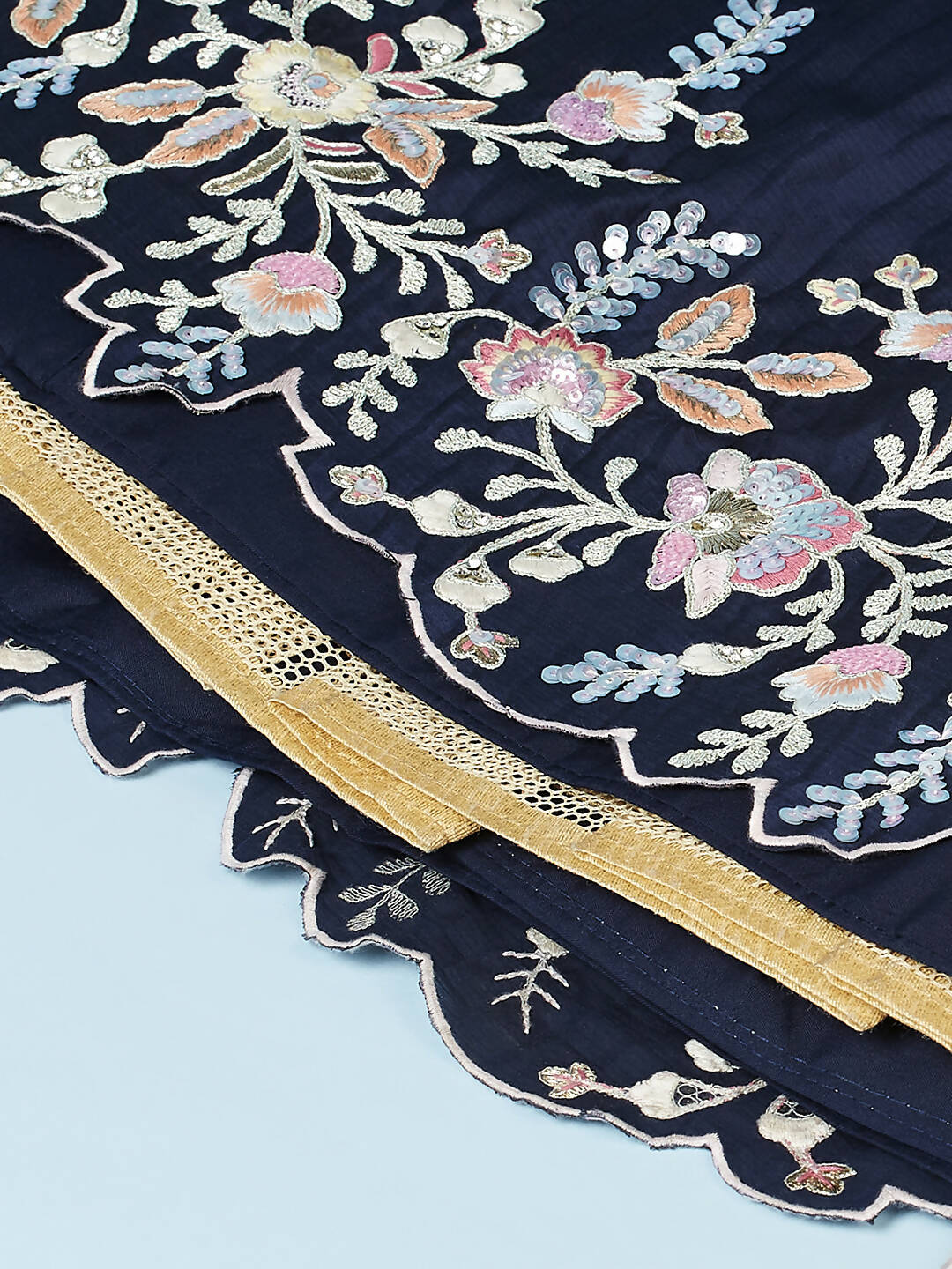 House of Panchhi Navy Blue Pure Georgette Thread & Sequinse Work Lehenga & Blouse, Dupatta | Swadesiicart