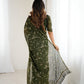 Lorenvalley Fashion Mehndi Solo Georgette Superb Finishing Foils Print & Fancy Zalar Lace in Border Saree with Blouse - Swadesiicart