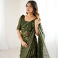 Lorenvalley Fashion Mehndi Solo Georgette Superb Finishing Foils Print & Fancy Zalar Lace in Border Saree with Blouse - Swadesiicart