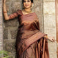 DEIANA'S Beautiful Designer Golden zari Soft Lichi Silk Saree - Brown - Swadesiicart