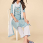 NOZ2TOZ Women's Printed & Hand Work Straight Cotton Sky Blue Kurta Pant With Dupatta (3Pcs Set) - Swadesiicart