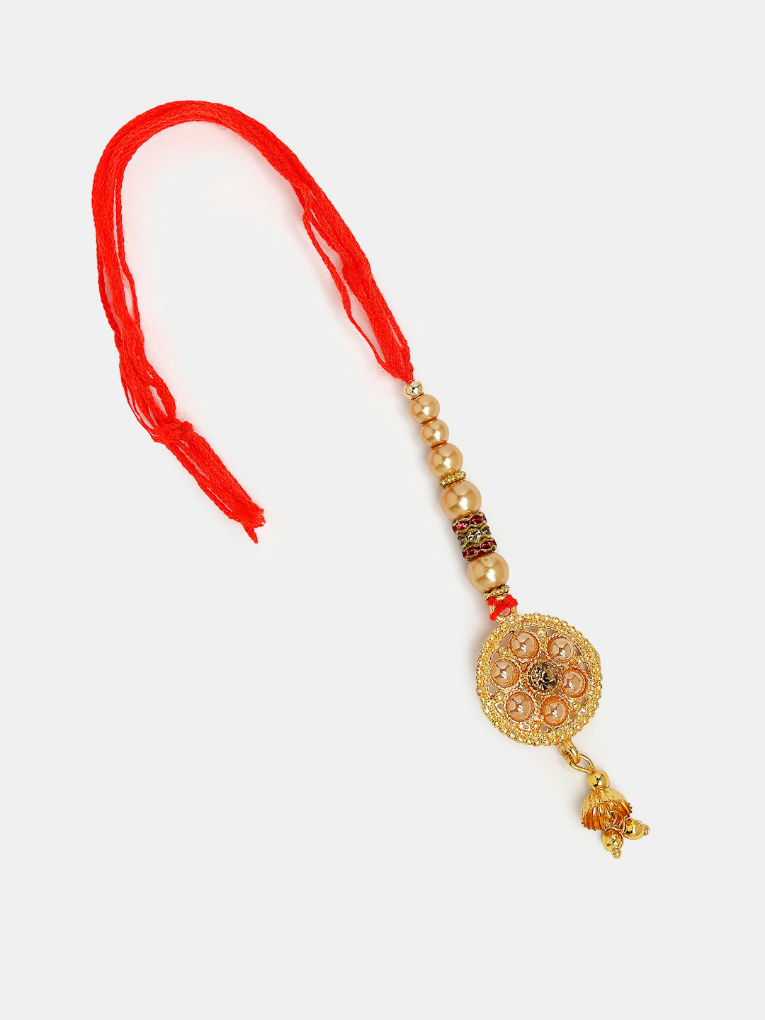 NVR Women & Men Set of 2 Gold-Toned Stone-Studded & Beaded Bhaiya Bhabi Rakhi With Roli Chawal | Swadesiicart