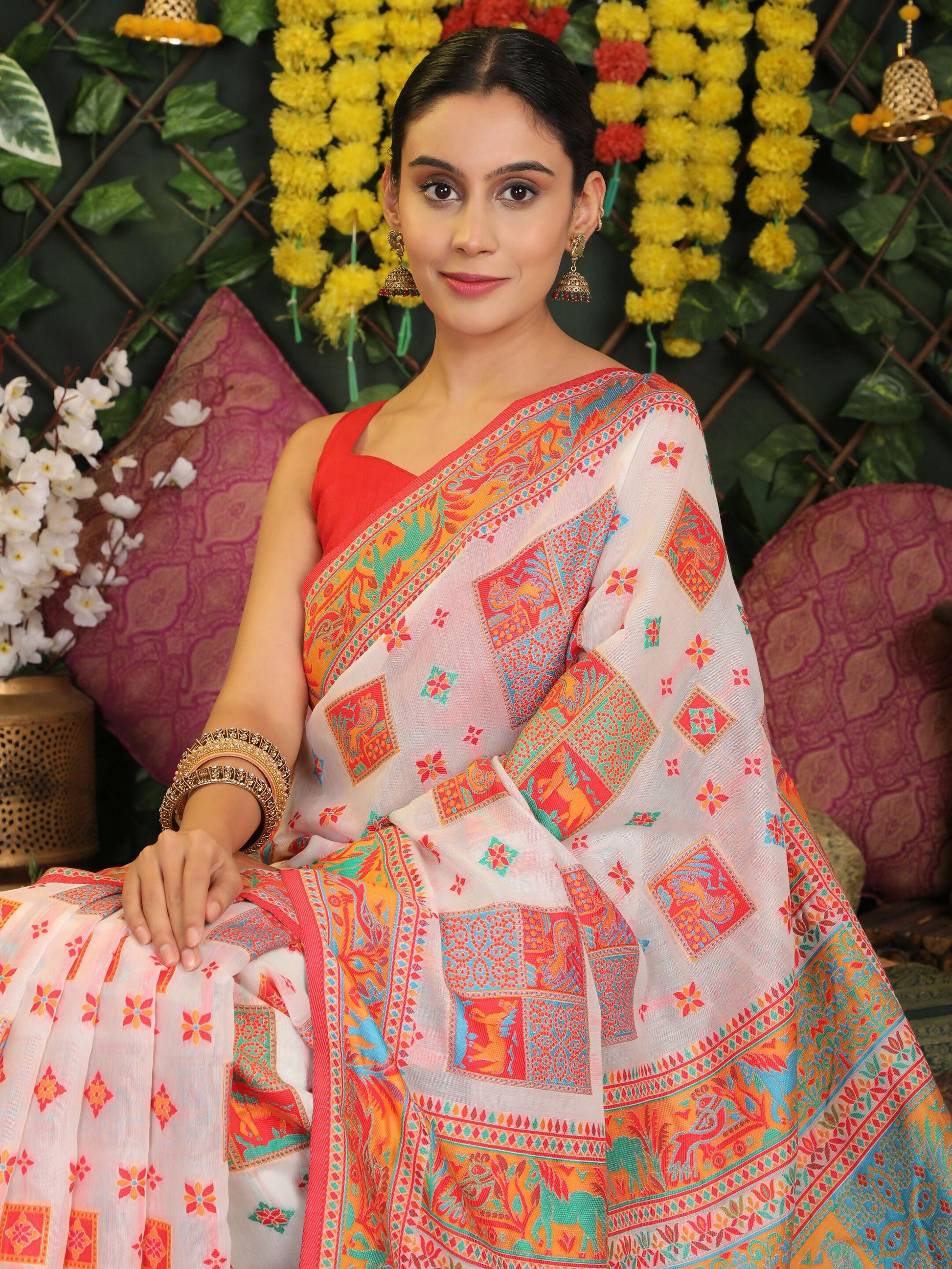 Shree Shyam Fashion Linen Cotton White Saree