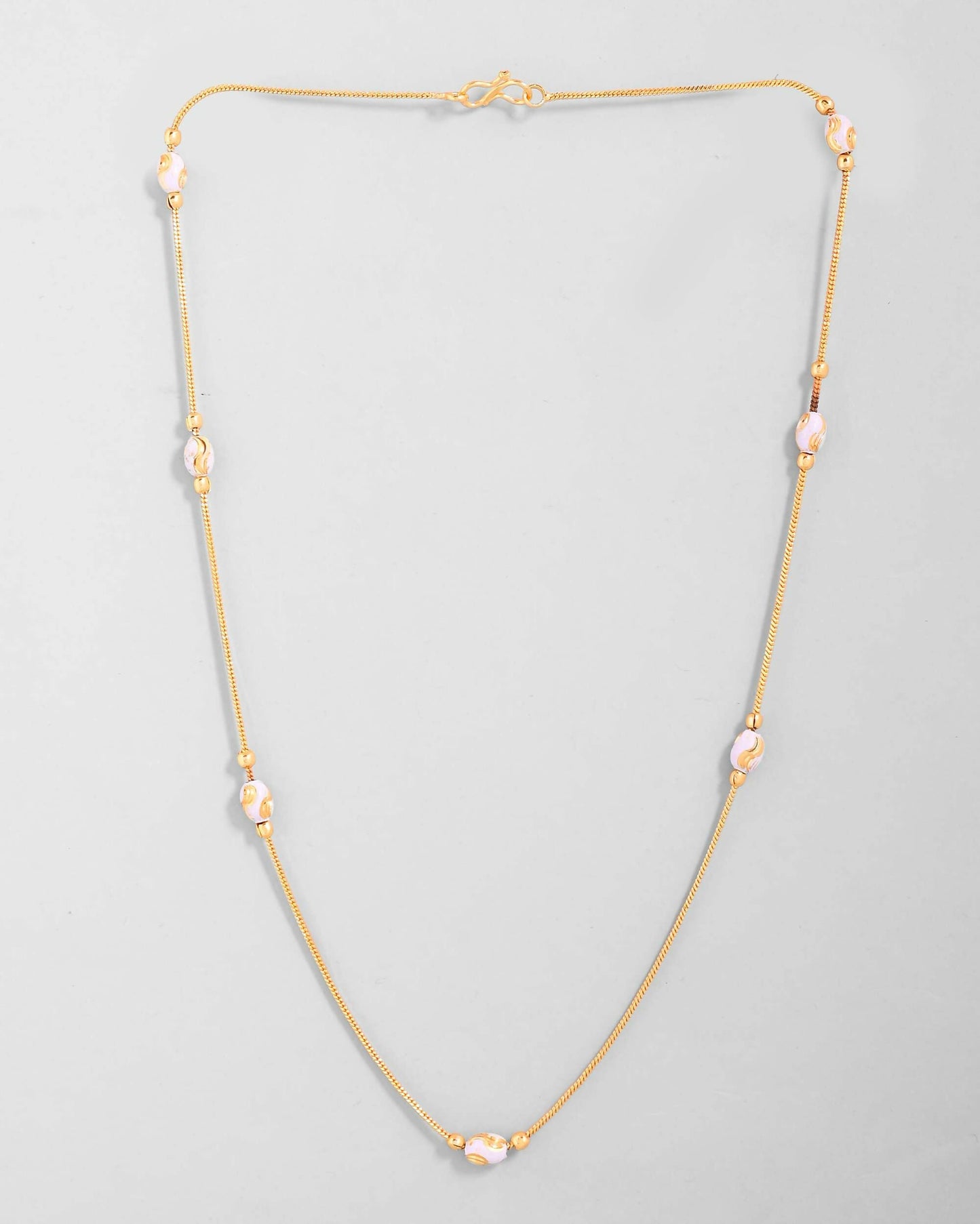 VOJ Gold-Polished Chain with White Hand Crafted Beads | Swadesiicart