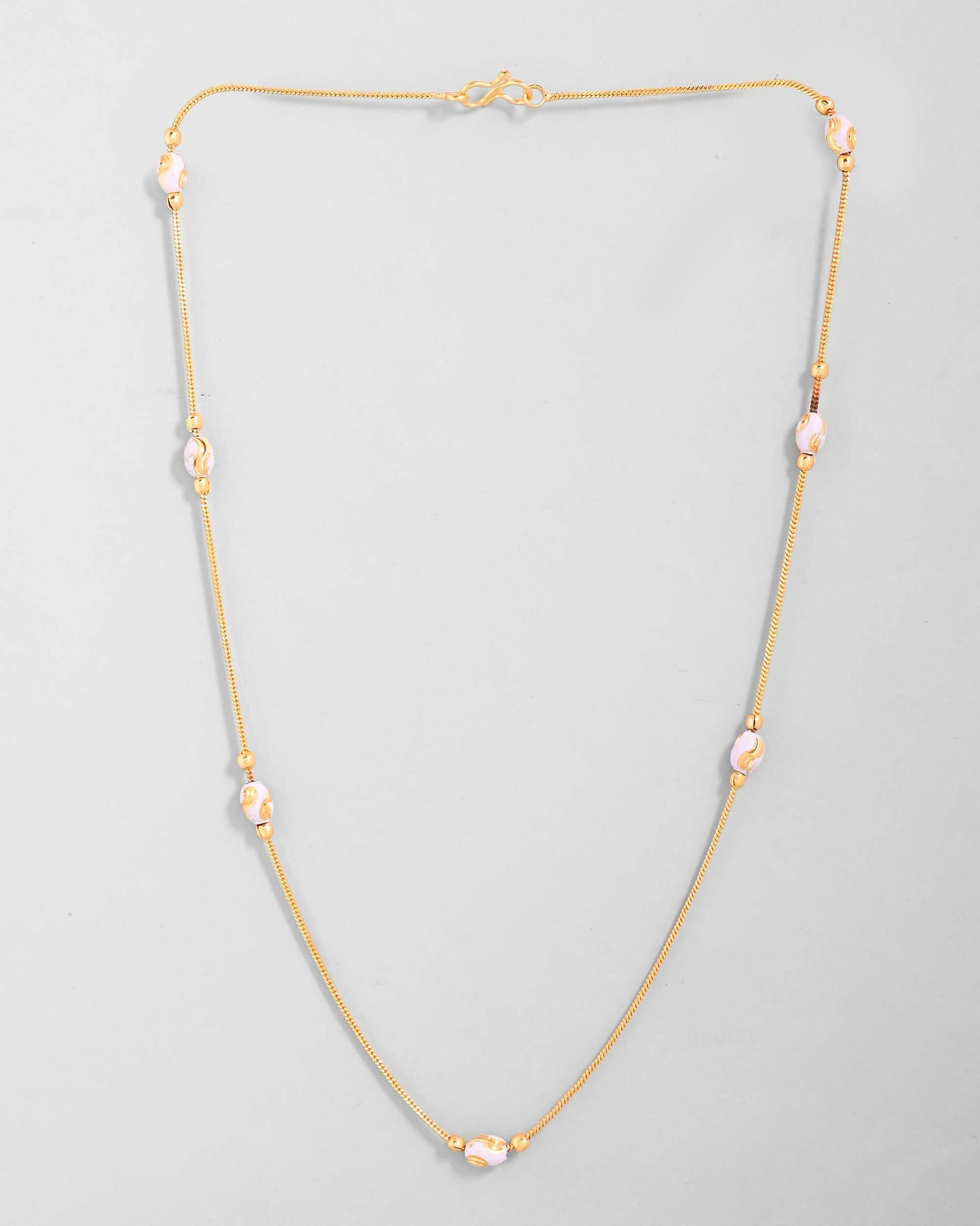 VOJ Gold-Polished Chain with White Hand Crafted Beads | Swadesiicart