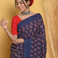 Very Much Indian Handblock Printed Cotton Saree With Natural Dyes - Blue | Swadesiicart