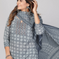NOZ2TOZ Women's Printed & Embellished & Mirror Work Straight Cotton Grey Stitched Kurta Pant With Dupatta (3Pcs Set) - Swadesiicart