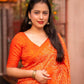 Orange Silk Blend Ajrak Saree with Unstitched Blouse - Hiral Fashion | Swadesiicart