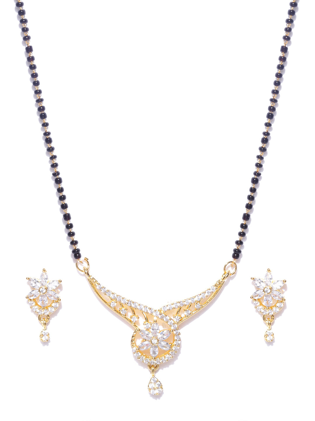 Priyaasi Desiner Floral Shaped Gold-Polished American Diamond Mangalsutra Set For Women - Swadesiicart