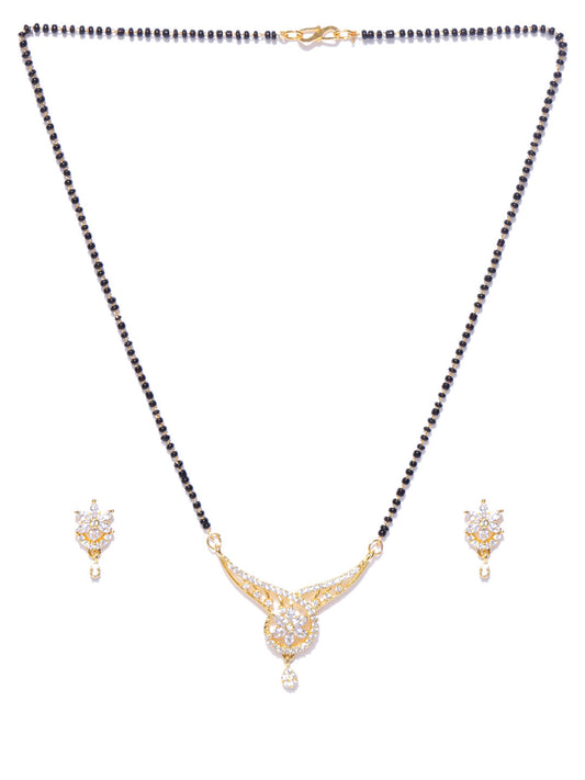 Priyaasi Desiner Floral Shaped Gold-Polished American Diamond Mangalsutra Set For Women - Swadesiicart