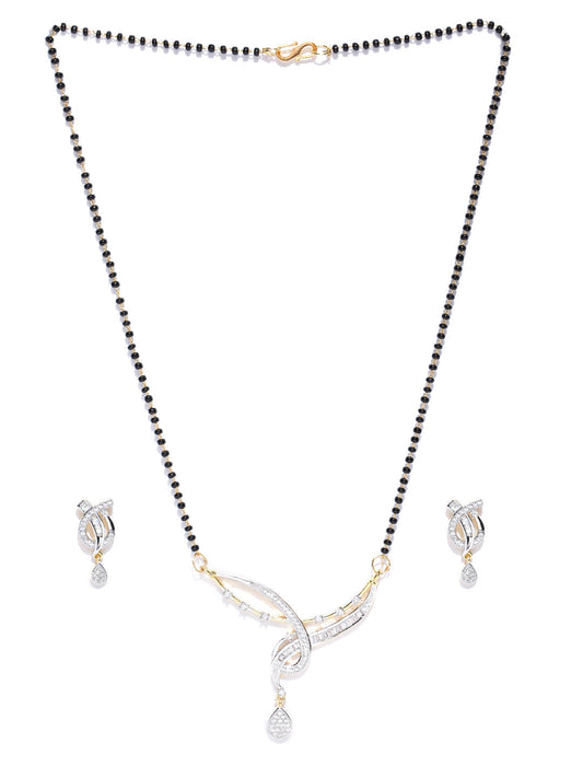 Priyaasi Women Dual Toned AD Studded Beautiful Design Traditional Mangalsutra Set - Swadesiicart
