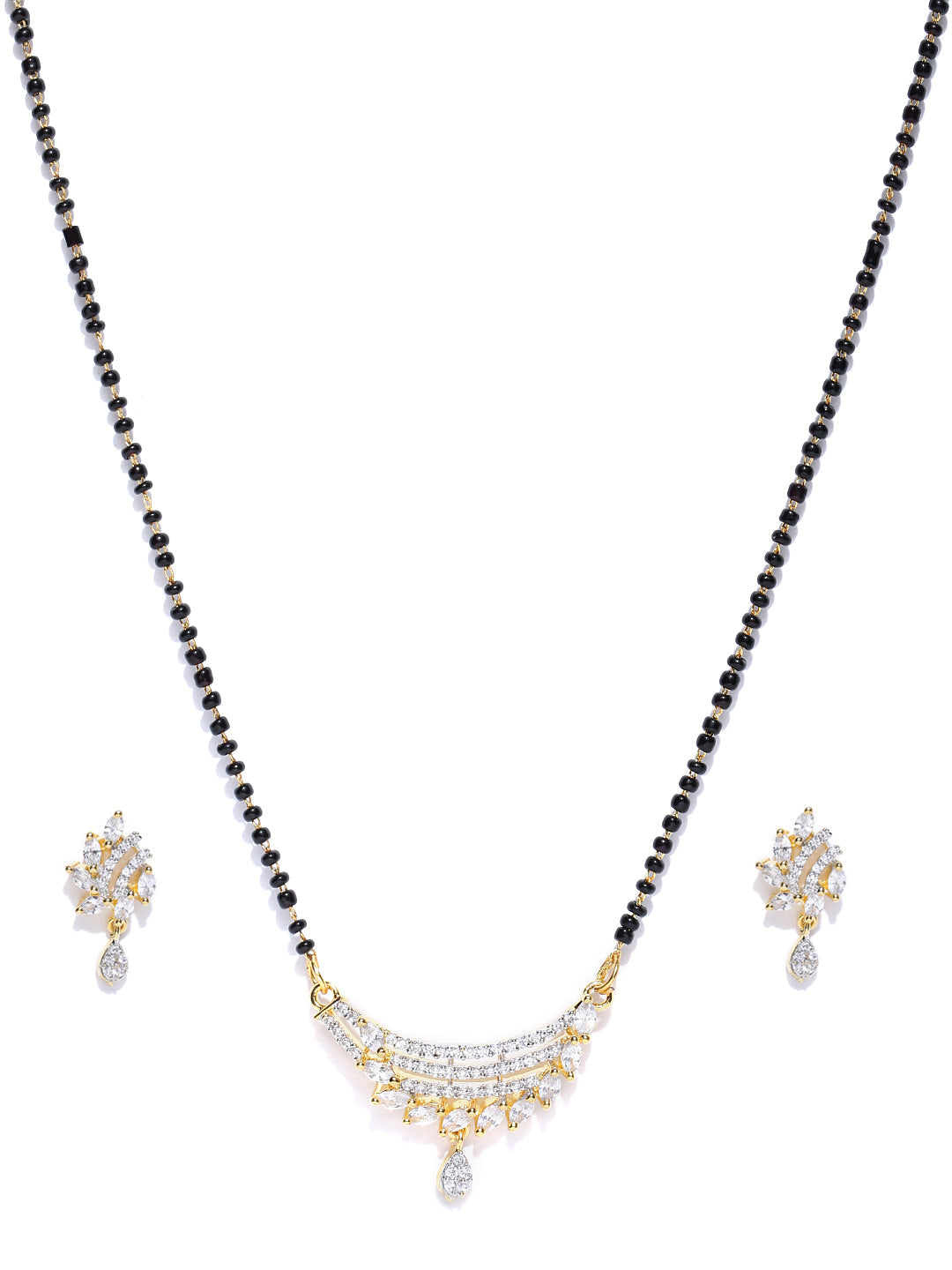 Priyaasi Women Gold-Polished American Diamond Studded Multilayer Design Mangalsutra Set - Swadesiicart