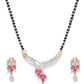 Priyaasi Women Gold-Polished American Diamond and Ruby Studded Mangalsutra Set with Earrings in Floral Pattern - Swadesiicart