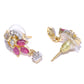 Priyaasi Women Gold-Polished American Diamond and Ruby Studded Mangalsutra Set with Earrings in Floral Pattern - Swadesiicart