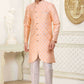 Raivat Ethnic Banarasi Jacquard Embroidery Semi Indo Western Sherwani In Peach Colour | Swadesiicart
