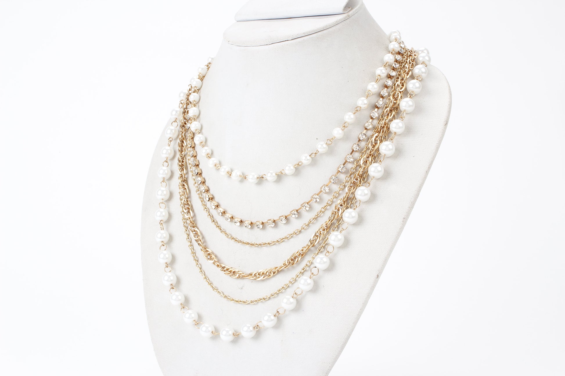 Gold-Polished Alloy Rhinestones And Pearl Layered Necklace - The Pari | Swadesiicart
