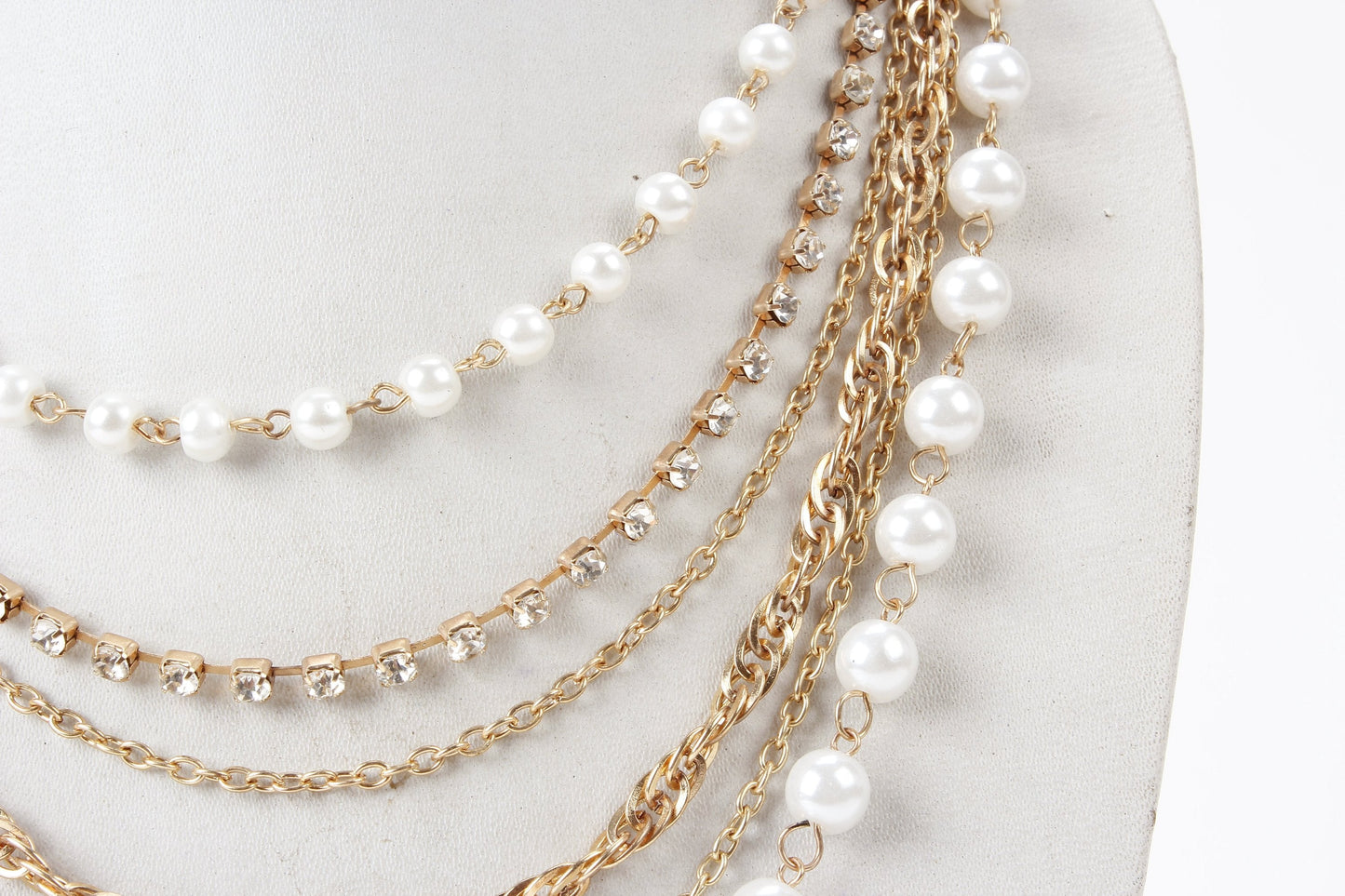 Gold-Polished Alloy Rhinestones And Pearl Layered Necklace - The Pari | Swadesiicart