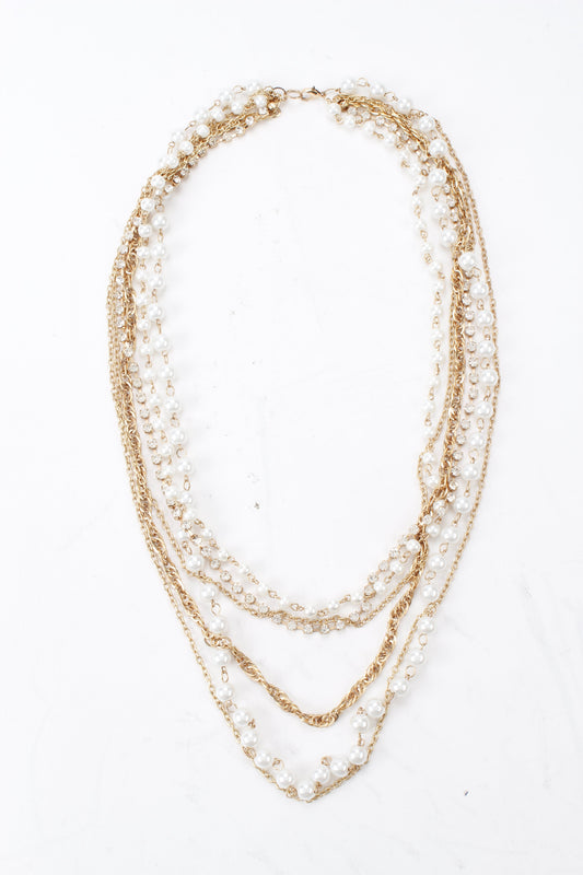 Gold-Polished Alloy Rhinestones And Pearl Layered Necklace - The Pari | Swadesiicart