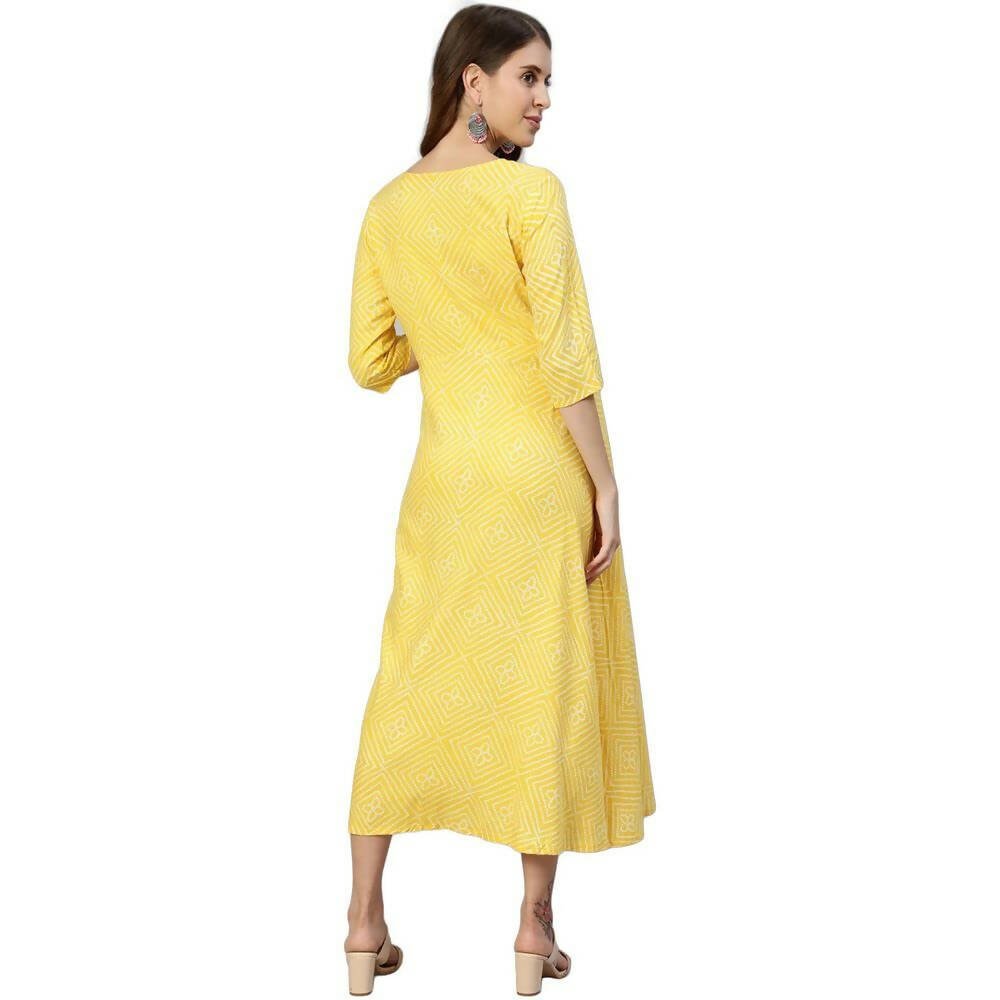 Anubhutee Women's Cotton Knee-Length Ethnic Motifs Maternity A-Line Midi Yellow Dress | Swadesiicart