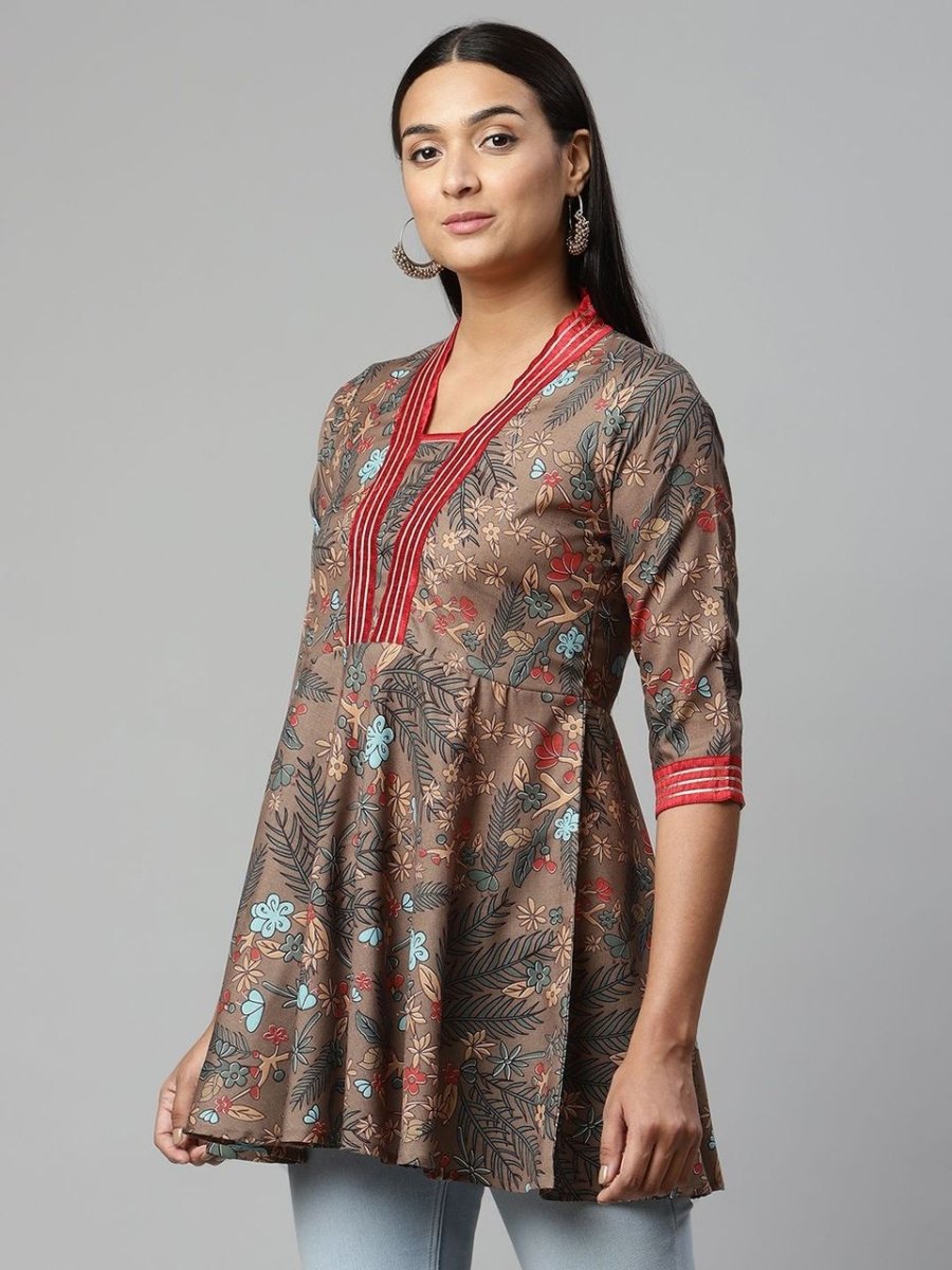 Ahalyaa Women Brown Cotton Digital Printed Tunic | Swadesiicart